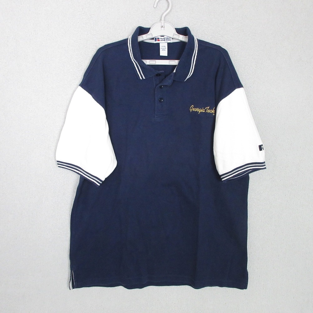 Russell Athletic Polo Men XXL Navy Blue Georgia Tech Embroidered Short Sleeve